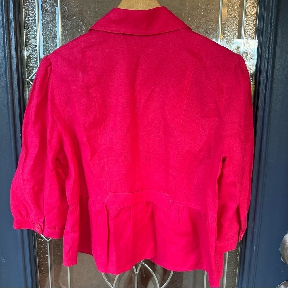 Kim Rogers Size 12 Cropped Peplum 3/4 Length Sleeves Button Up Jacket linen - Picture 6 of 7